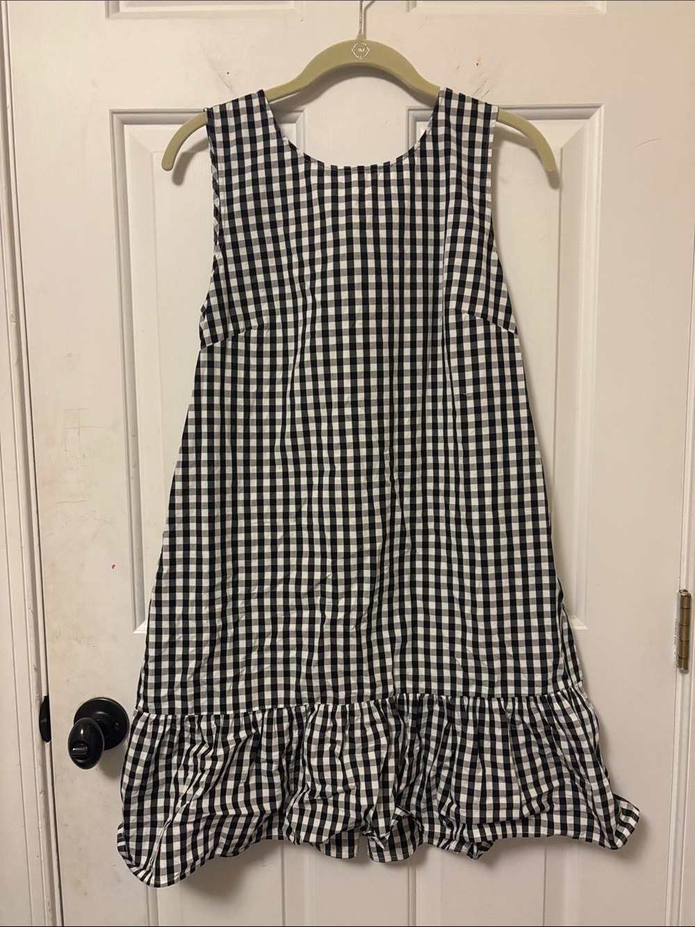 J. Crew Black and White Gingham Ruffle-Hem Dress Size Medium M